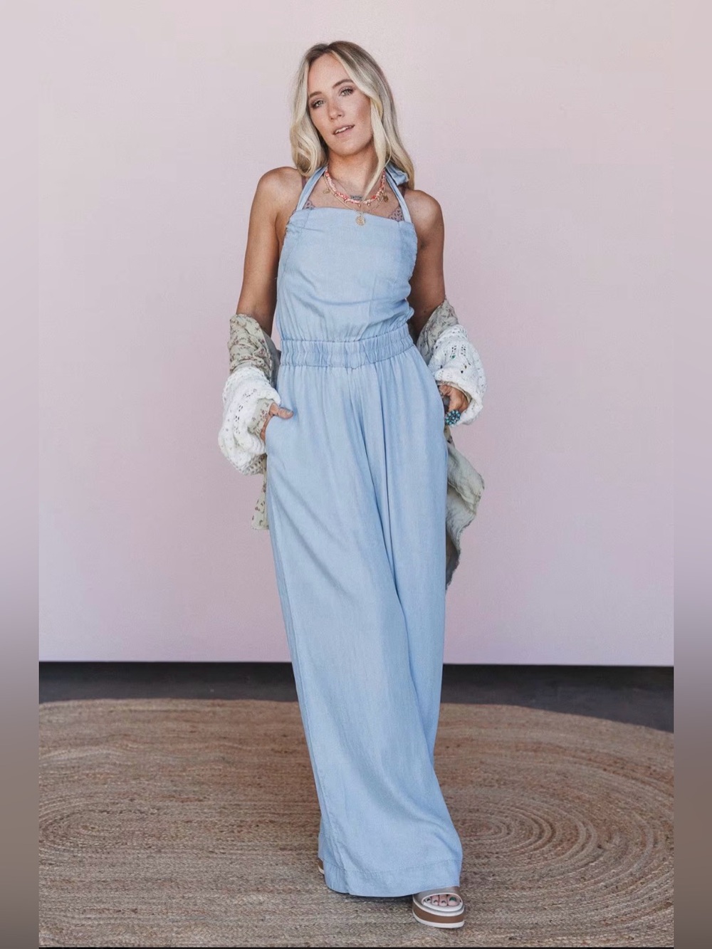 Promesa Light Blue Women's Wide-Leg Jumpsuit